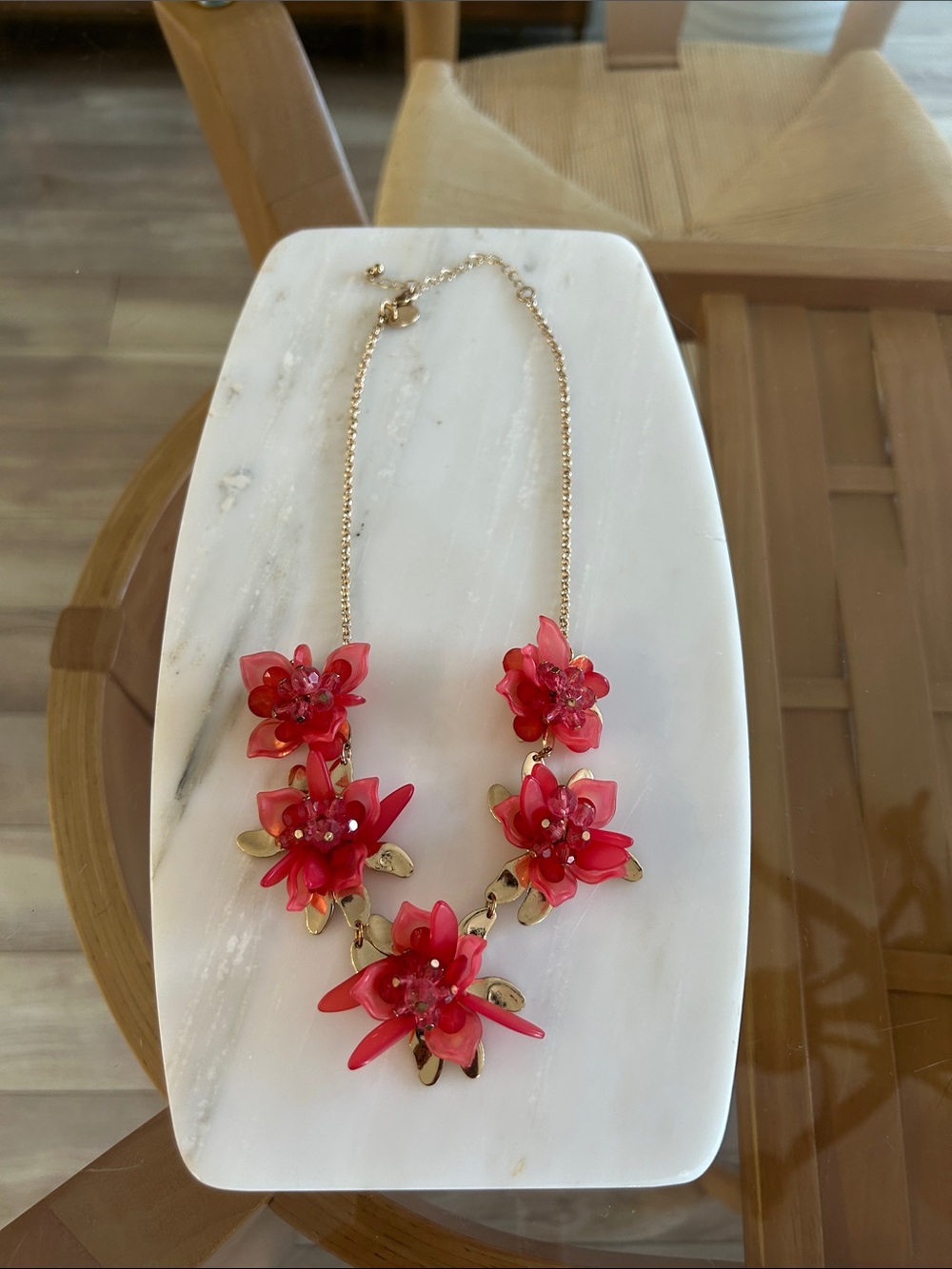 Custom Jewelry Gold Chain Necklace with Red Floral Accents